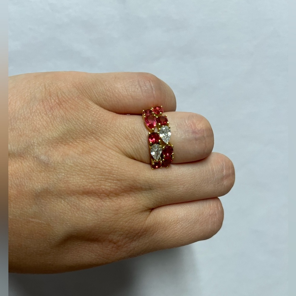 Pink and Diamond Multi Gem Stone Gold Ring